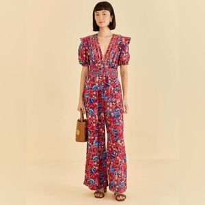 FARM RIO Blush Floral Birds Jumpsuit